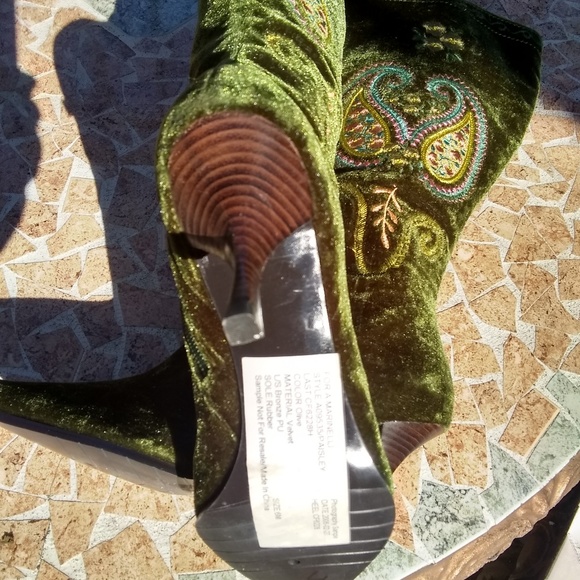 A Marinelli Olive Velvet Boots - Picture 4 of 5